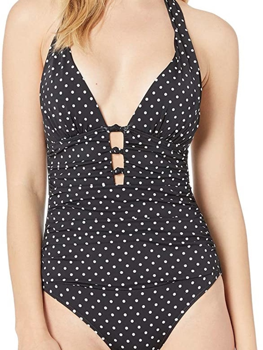 Lauren Ralph Lauren Black & White Polka Dot Halter One-Piece Swimsuit - Picture 2 of 5